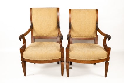 Pair of Antique 20th Century French Empire Style Carved Mahogany Armchairs