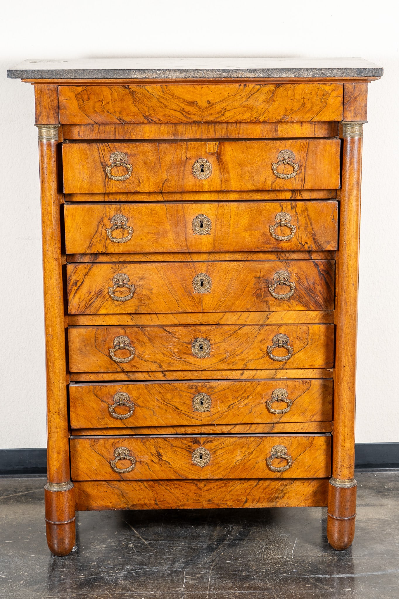 Antique 19th Century French Empire Style Tall Chiffonier or Commode with Black Marble Top (1 of 8)