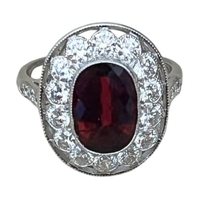 Ladies Art Deco Style Gold, Rubellite and Diamond Ring