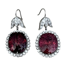 Important 40 Carat Rubellite and 4.15 Carat Diamond Earrings