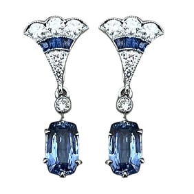 Ladies Diamond and 2.30 Carat Sapphire Drop Earrings