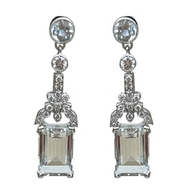Ladies Pair of Diamond & Aquamarine Drop Earrings