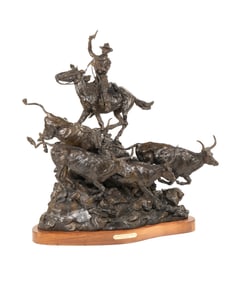Grant Speed, American 1930 - 2011, Spookin Em Out of the Canyon, Bronze Sculpture
