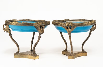 Late 19th Century Sevres Porcelain Enamel and Bronze Compotes