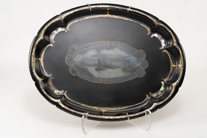 Antique Victorian Era Lacquered Papier-Mache Tray