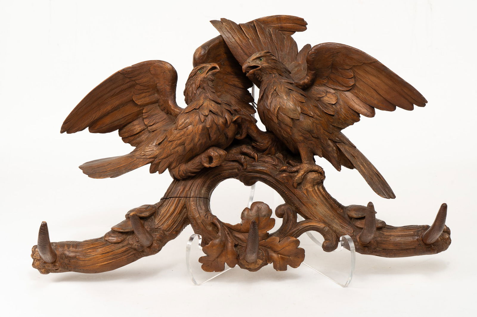Vintage Carved Wood Hat Rack with Two Eagles on a Branch (1 of 2)