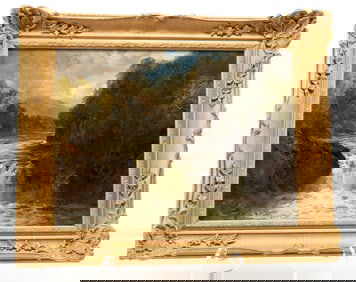 James Burrell Smith, British 1822 - 1897 , Waterfall Vale of Neath - S. Wales, Oil on Canvas