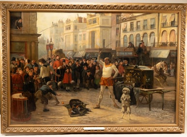 William Weekes, British 1856-1909 , No. 1 Street Acrobats, Oil on Canvas