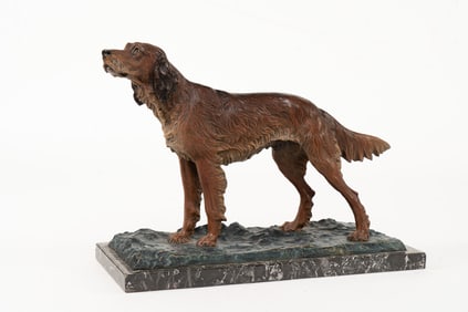 Rudolf Chocholka, Austria 1888 - 1958 , Irish Setter, Bronze Sculpture with Marble Base
