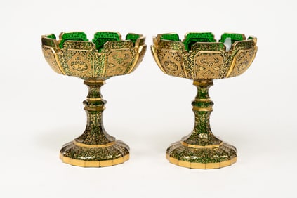 Pair of 19th Century Moser Bohemain Glass Compotes