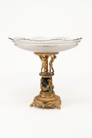 19th Century French Bronze Marble and Cut Glass Compote