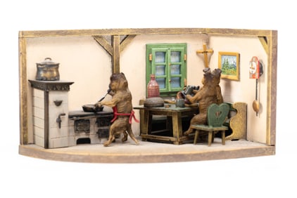 Antique Vienna Bronze Diorama of Dogs in the Kitchen