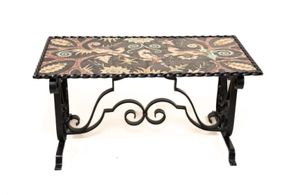 French Faience Fouillen Quimper Tile Wrought Iron Coffee Table