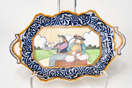 French Faience HB Quimper Platter with Handles