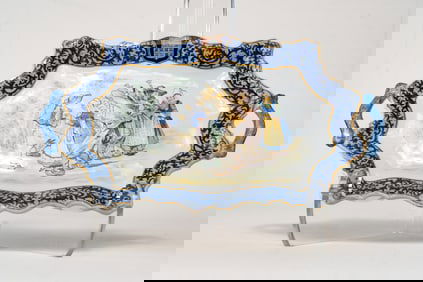 French Faience Porquier Beau Quimper Platter with Handles