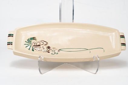 French Faience HB Quimper Shrimp or Lobster Serving Tray with Handles