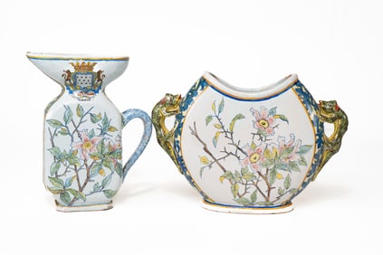 Pair of French Faience Porquier Beau Quimper Vases