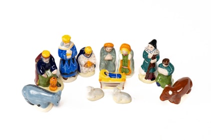 French Faience HB Henriot Quimper 12 Figure Nativity Scene
