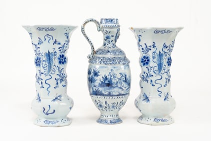French Faience Urn and Pair of Vases