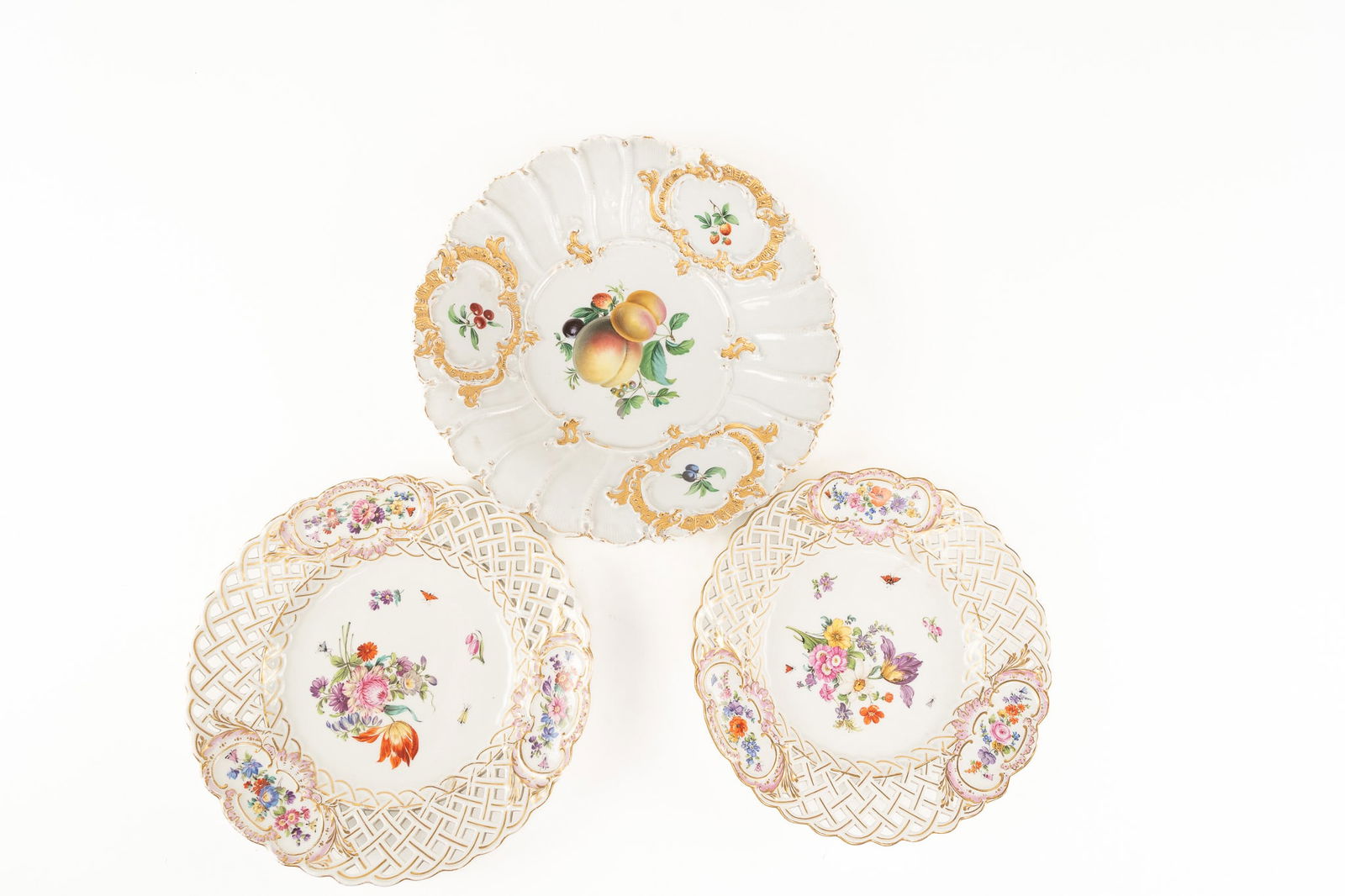 Set of 3 Antique Meissen Porcelain Decorated Plates (1 of 5)