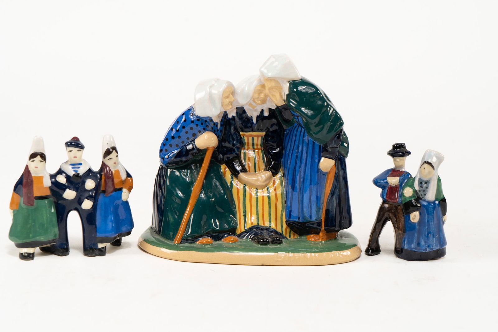 Lot of 3 French Faience Henriot Quimper Multiple People Figures (1 of 2)