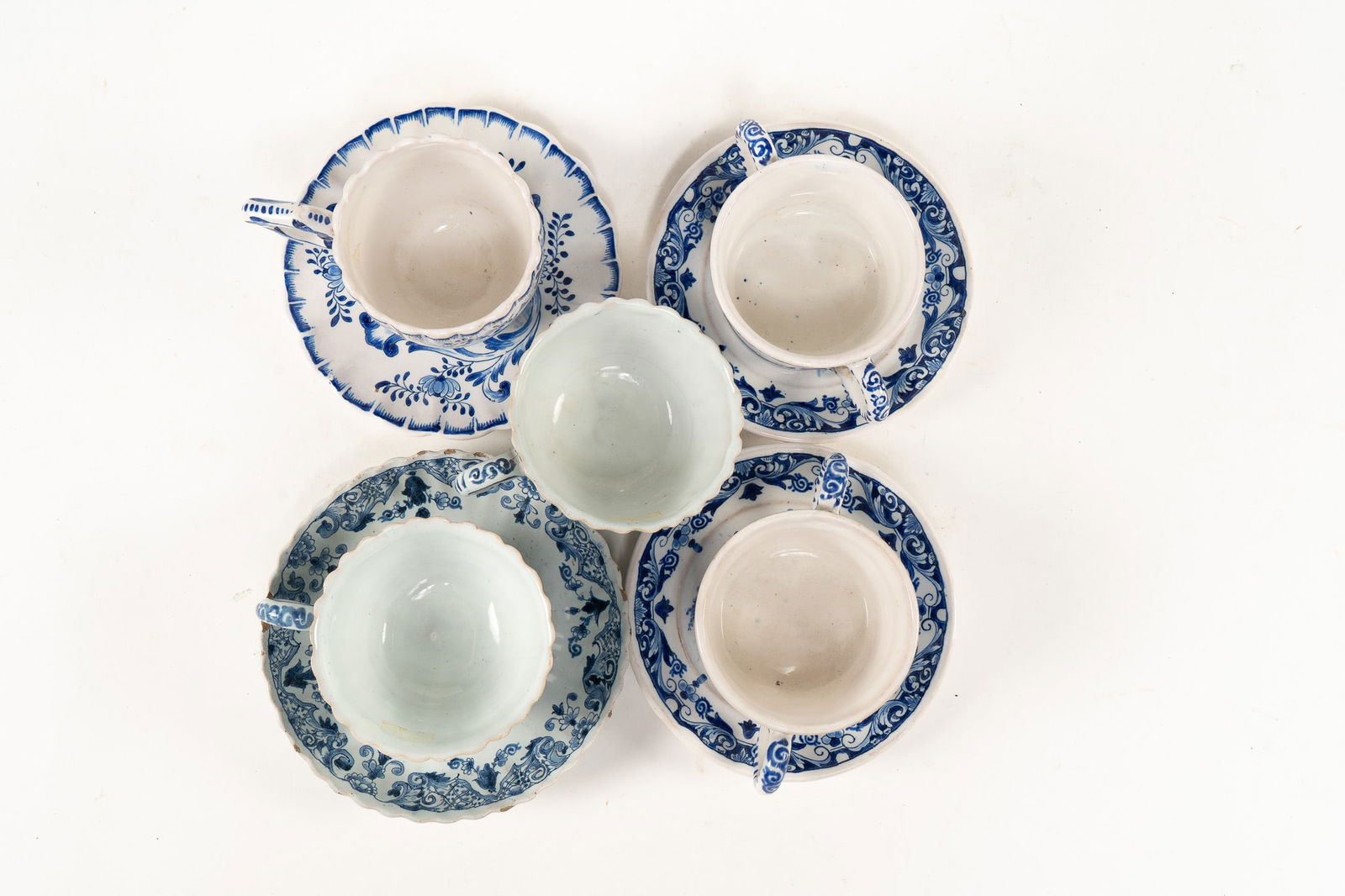 French Faience Assorted Lot of 5 Cups and 4 Small Plates (1 of 3)