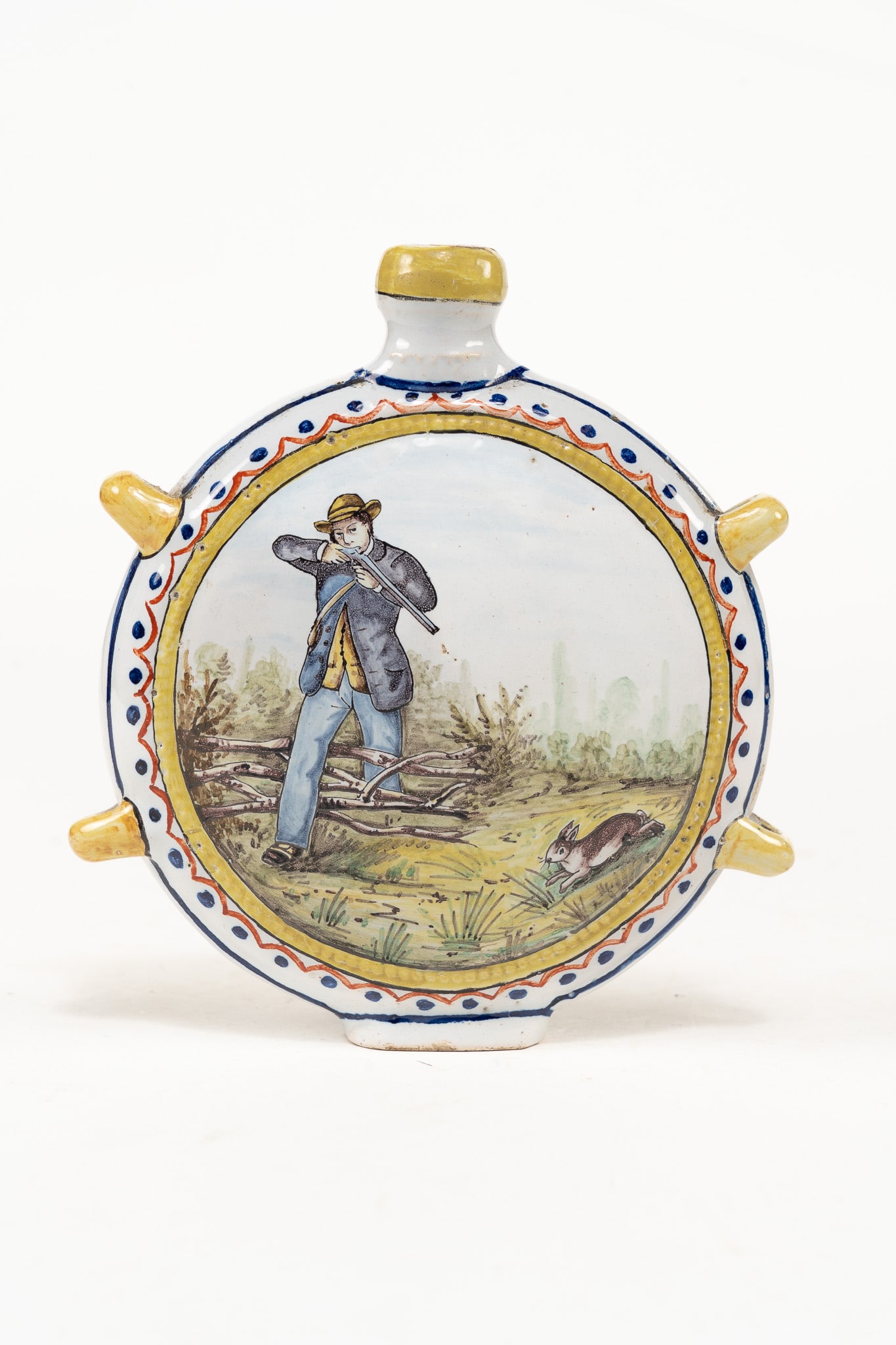 French Faience HB Quimper Hunting Scene Flask (1 of 2)