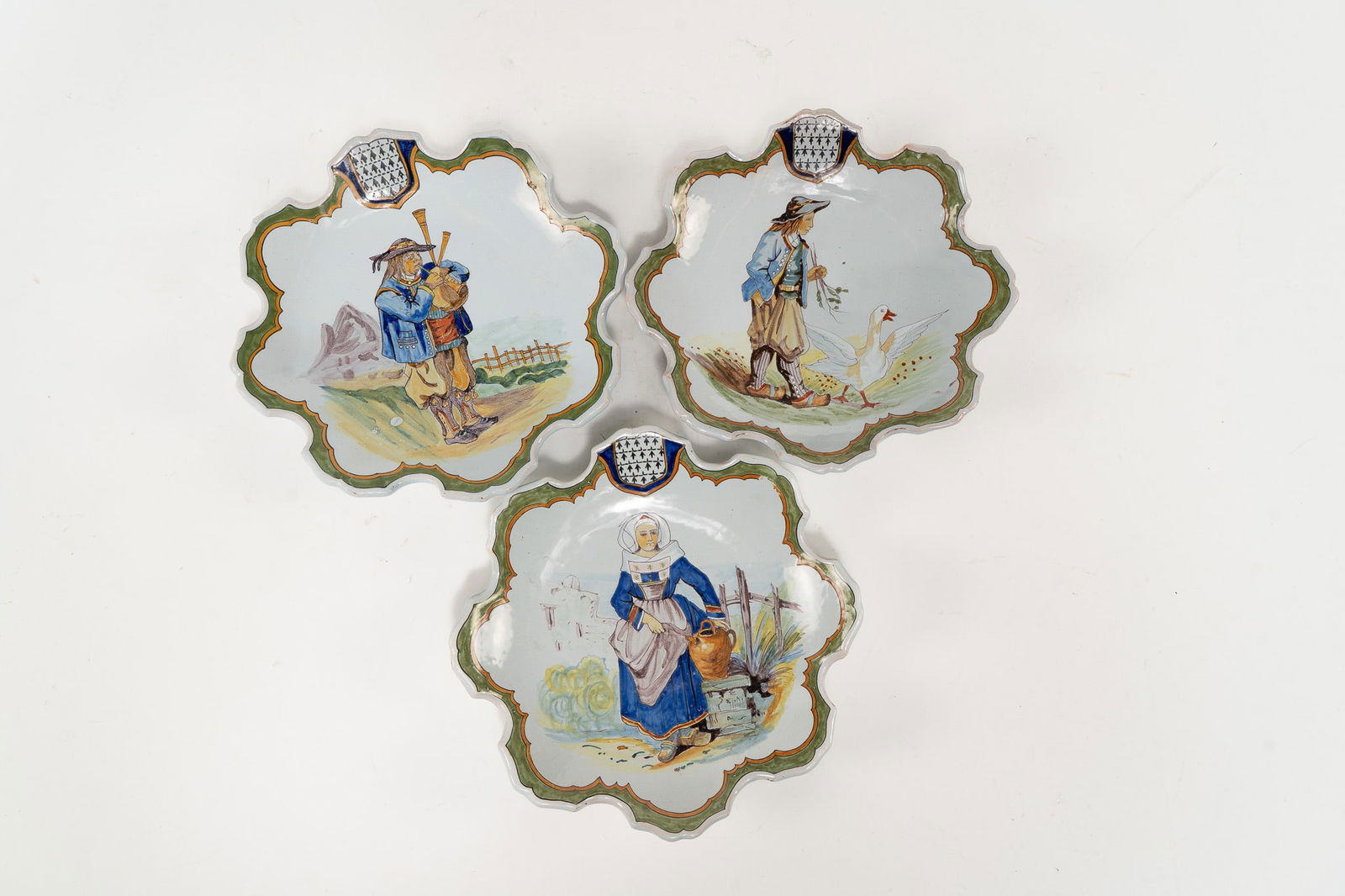 Lot of 3 French Faience Porquier Beau Quimper Fluted Plates (1 of 4)