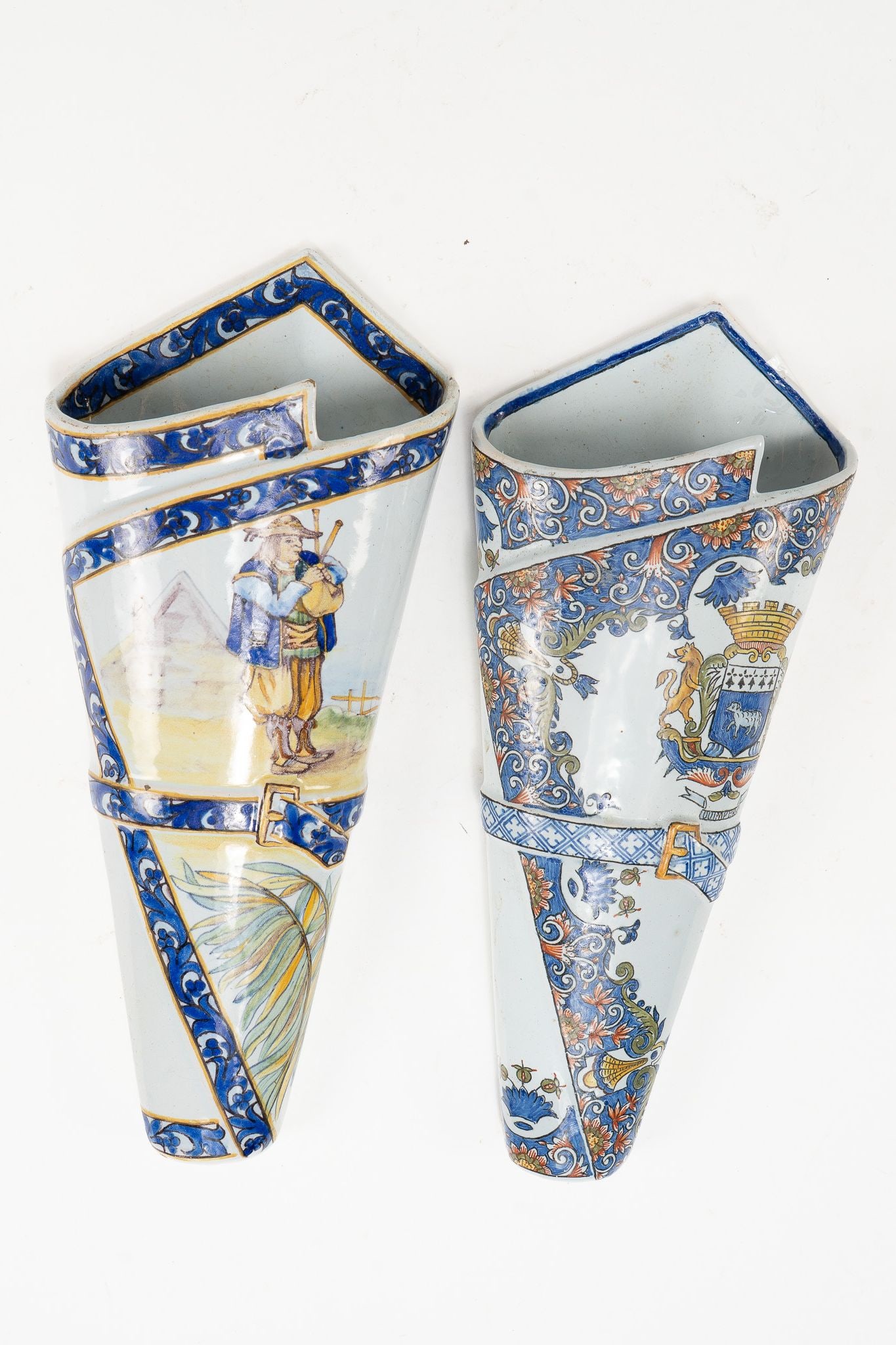 Pair of French Faience Porquier Beau Large Wall Vases (1 of 2)