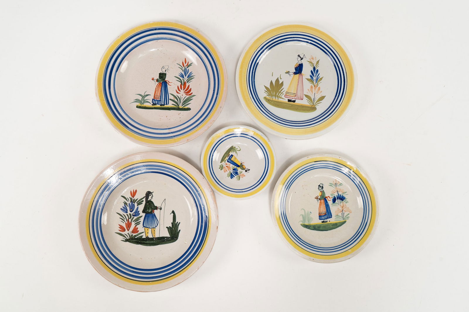 Lot of 5 French Faience Henriot Quimper Plates of Assorted Sizes (1 of 4)