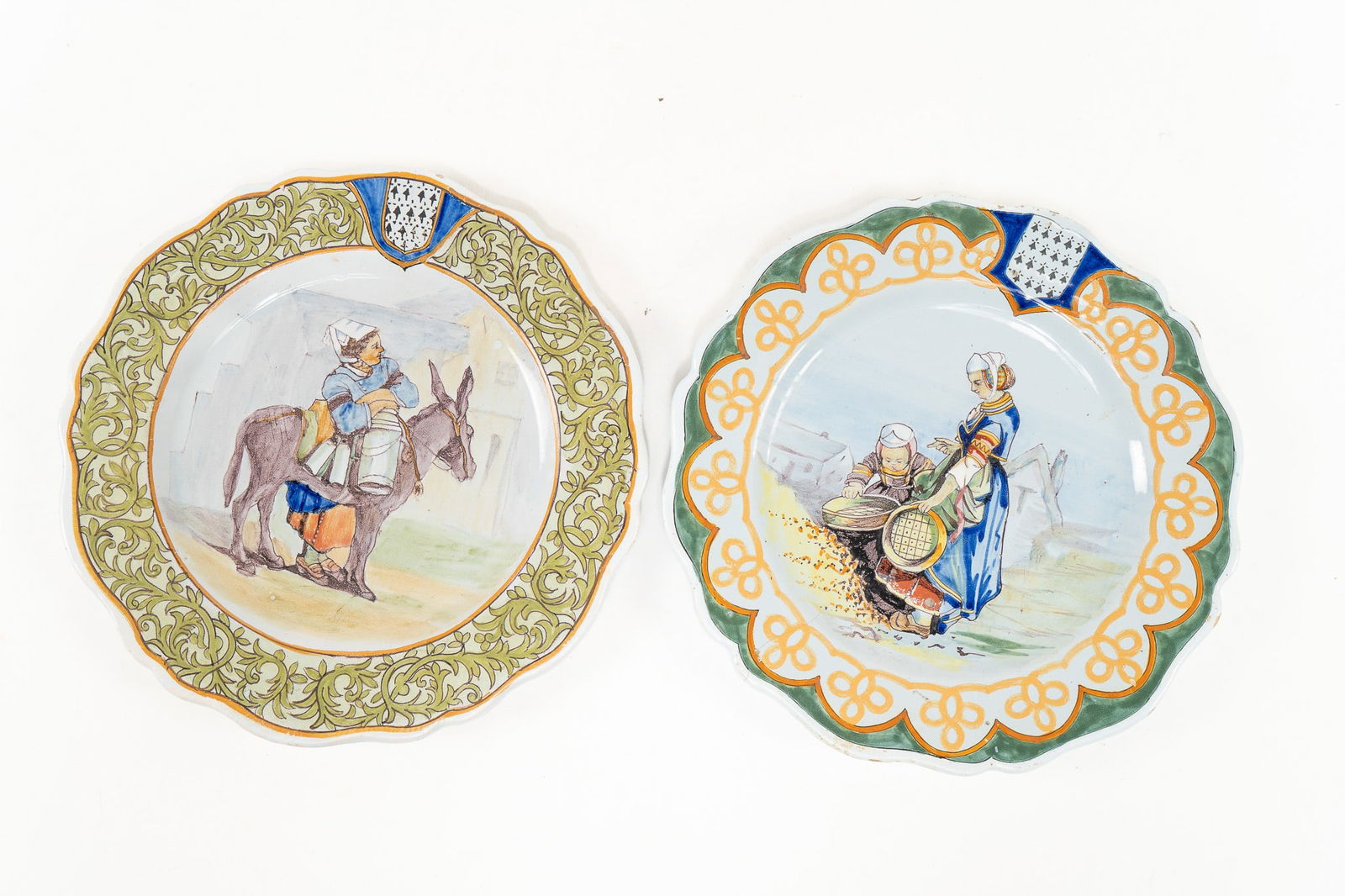 Pair of French Faience Porquier Beau Quimper Plates (1 of 2)
