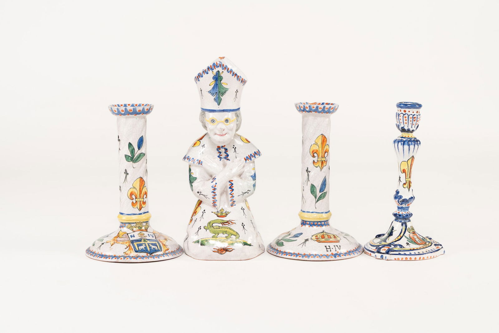 Lot of 4 French Faience Alcide Chaumeil Candle Holders (1 of 8)