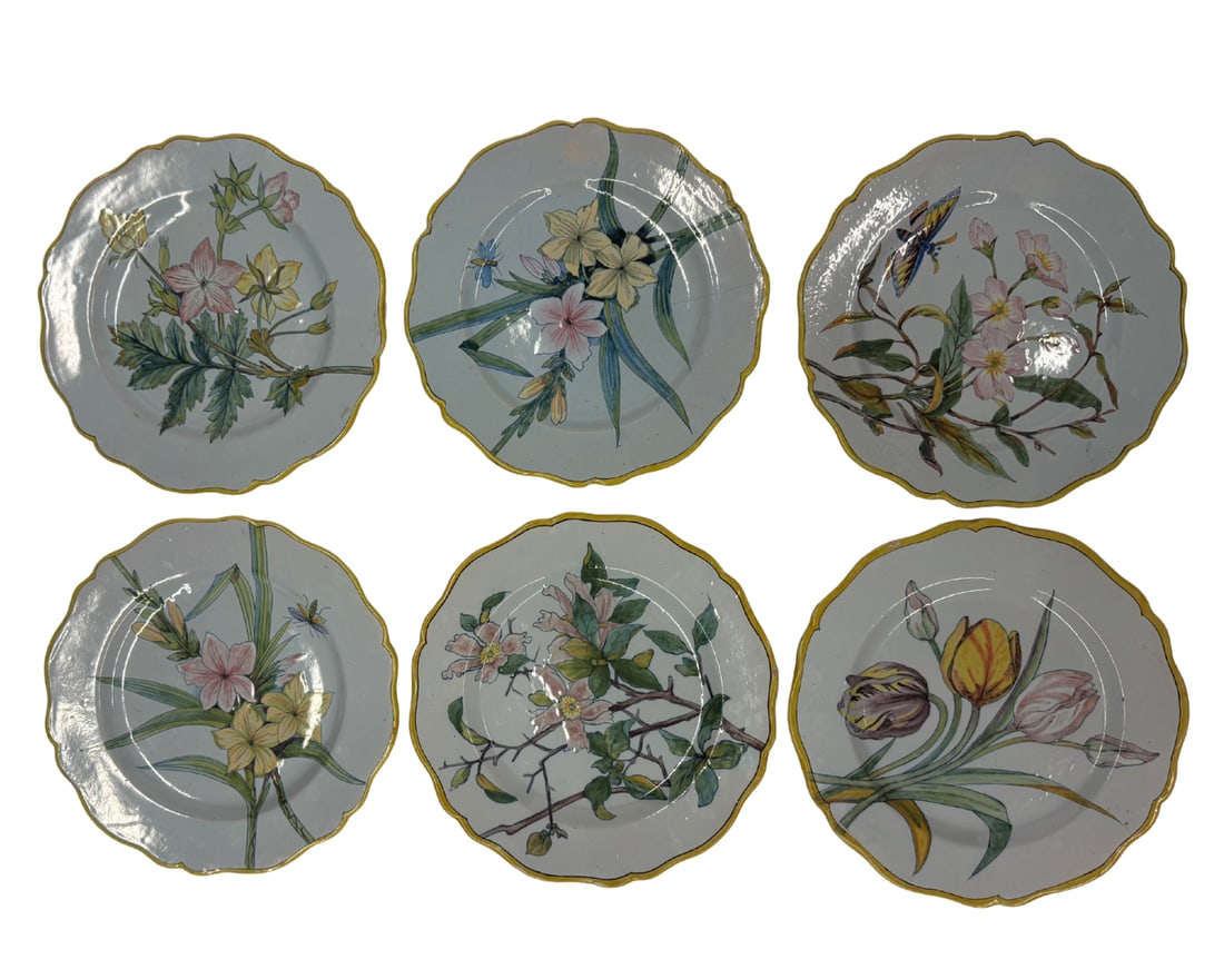 Lot of 6 French Faience Porquier Beau Quimper Floral Plates (1 of 3)