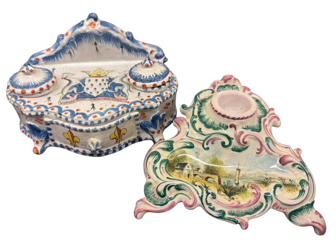 Pair of French Faience Alcide Chaumeil Inkwells (1 of 7)
