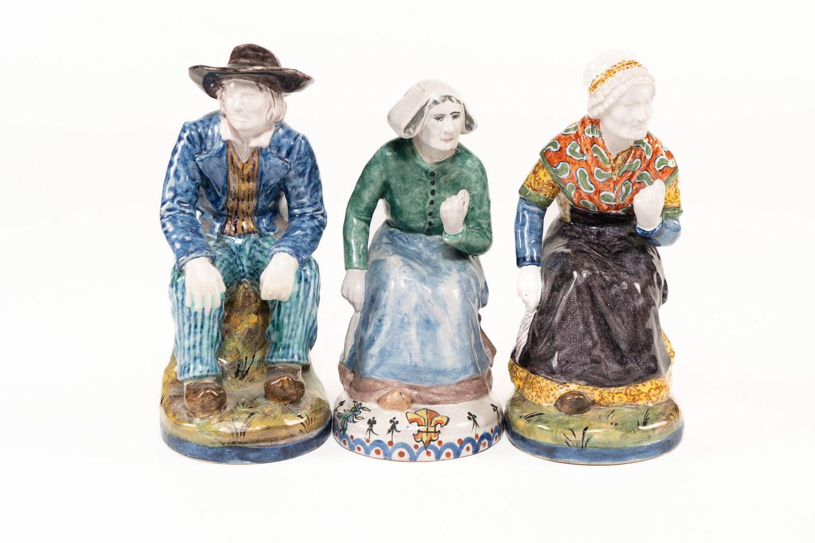 Lot of 3 French Faience Alcide Chaumeil Sitting Figures (1 of 11)