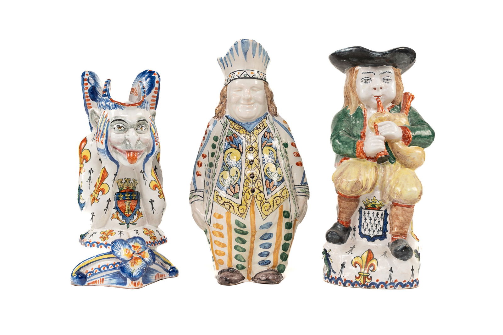 Lot of 3 French Faience Figural Pitchers (1 of 11)