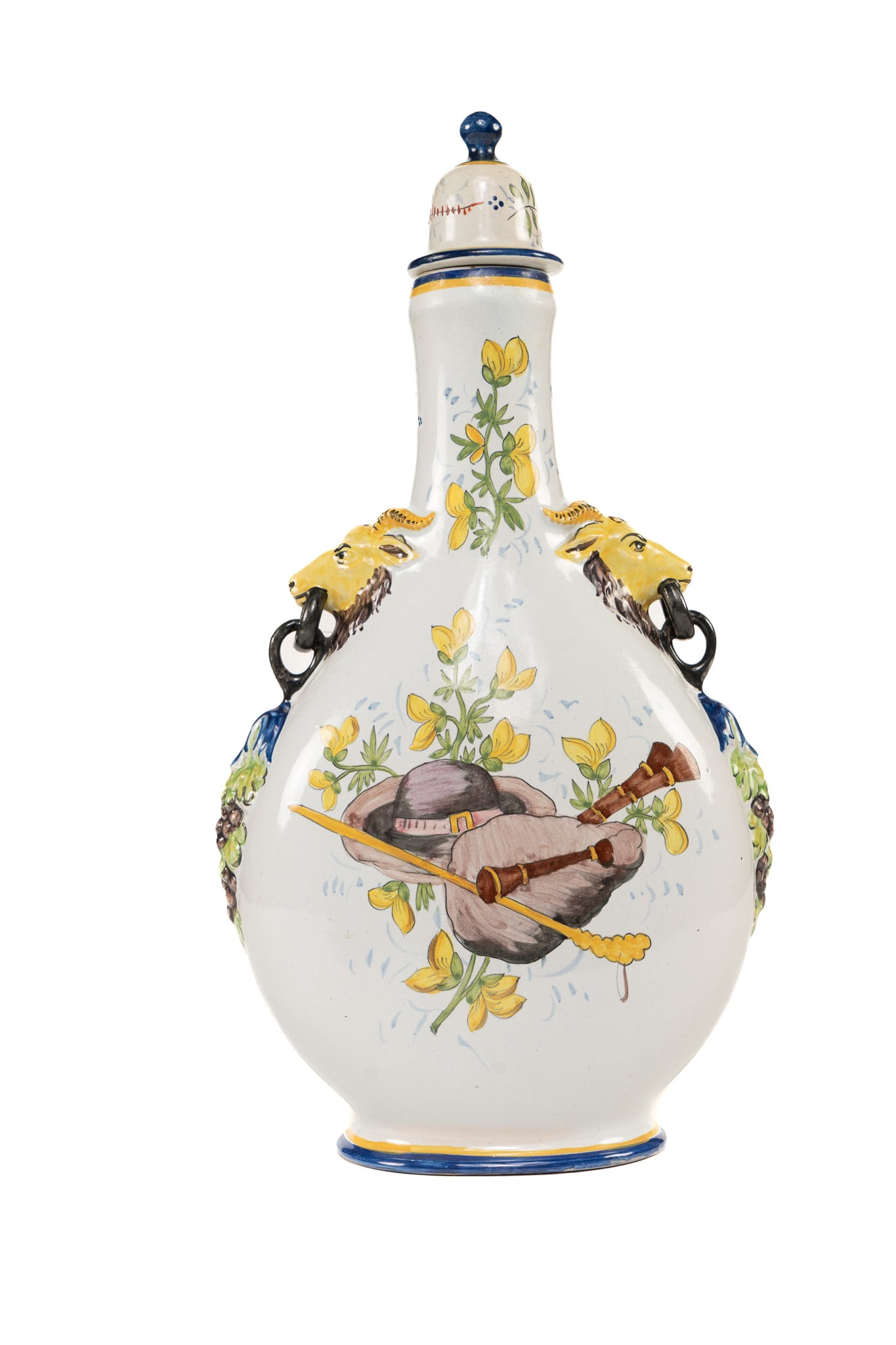 French Faience HB Quimper Gourd Vase with Lid (1 of 3)