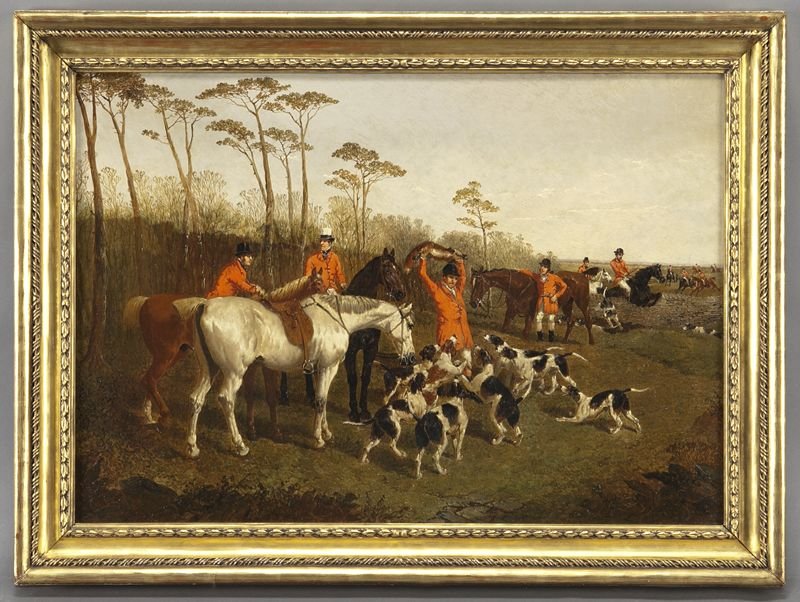 John Frederick Herring, Jr., "Fox Hunt" oil on: John Frederick Herring, Jr., "Fox Hunt" oil on canvas. Signed lower center "JF Herring". Gallery label verso: Arthurt Ackermann and Son, Inc., New York. Canvas: 20''H x 30''W; Frame: 25''H x 34''W. Pr