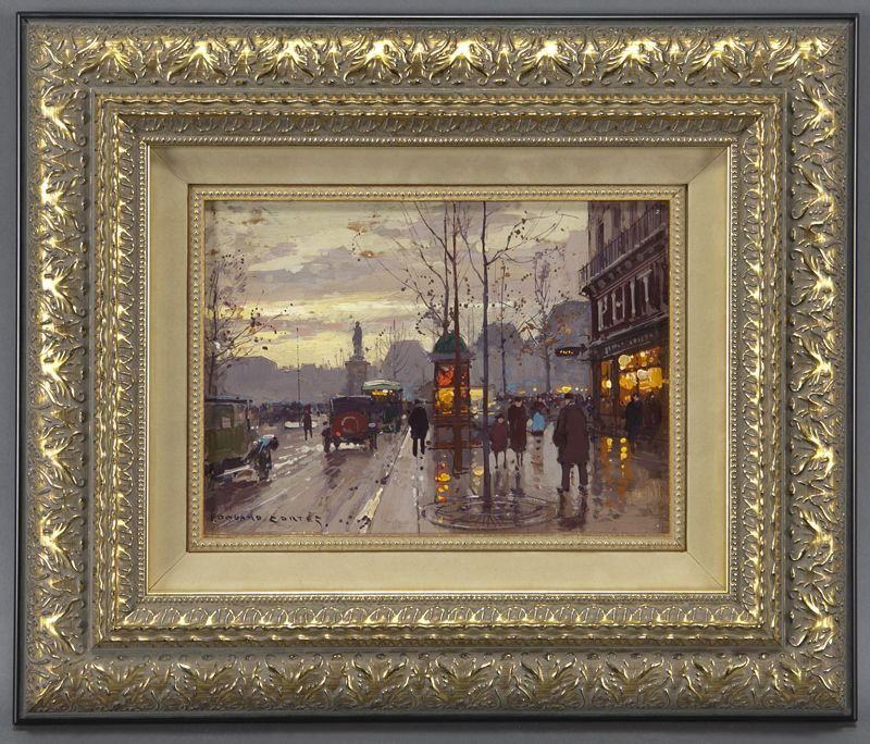 Edouard Leon Cortes, "Place de la Republique" oil: Edouard Leon Cortes, "Place de la Republique" oil on board. Signed lower left "Edouard Cortes". Board: 6.25''H x 8.75''W; Frame: 13''H x 15.5''W. Provenance: Christie's New York, June 15 1999, Lot 354