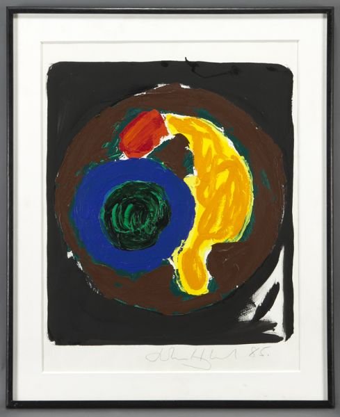 John Hoyland, "Untitled" acrylic on paper, 1985.: John Hoyland, "Untitled" acrylic on paper, 1985. Signed and dated along bottom edge "John Hoyland 85". Sheet: 30''H x 22''W; Frame: 33.5''H x 27.25''W. Provenance: Waddington Galleries, Ltd. (label on