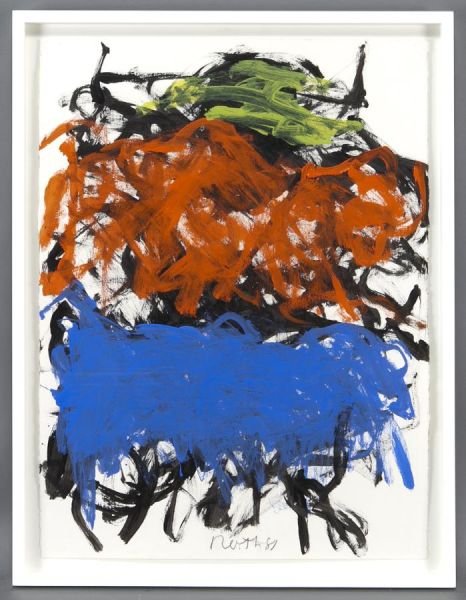 Jack Roth "Untitled" acrylic on paper, 1981.: Jack Roth "Untitled" acrylic on paper, 1981. Signed and dated at lower center "Roth 81". Sheet: 30"H x 22"W; Frame: 33"H x 25.25"W. Jack Roth (American/New York, 1927-2004) was an Abstract Expressioni