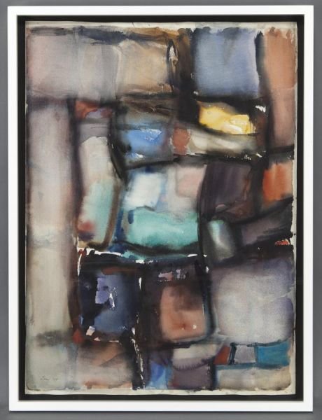 Michael Loew, "Untitled" watercolor on paper,: Michael Loew, "Untitled" watercolor on paper, 1959. Signed and dated lower left "Loew '59". Sheet: 30"H x 22.25"W; Frame: 32.25"H x 24.25"W. Provenance: Meredith Ward Fine Art, New York. Michael Loew