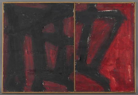 Myron Stout, "Untitled" oil on two canvases: Myron Stout, "Untitled" oil on two canvases framed together, 1957. Signed and dated "M Stout 57" on each canvas reverse. Total canvas size: 23.5''H x 35''W; Total frame size: 36''H x 24.5''W. Provenan