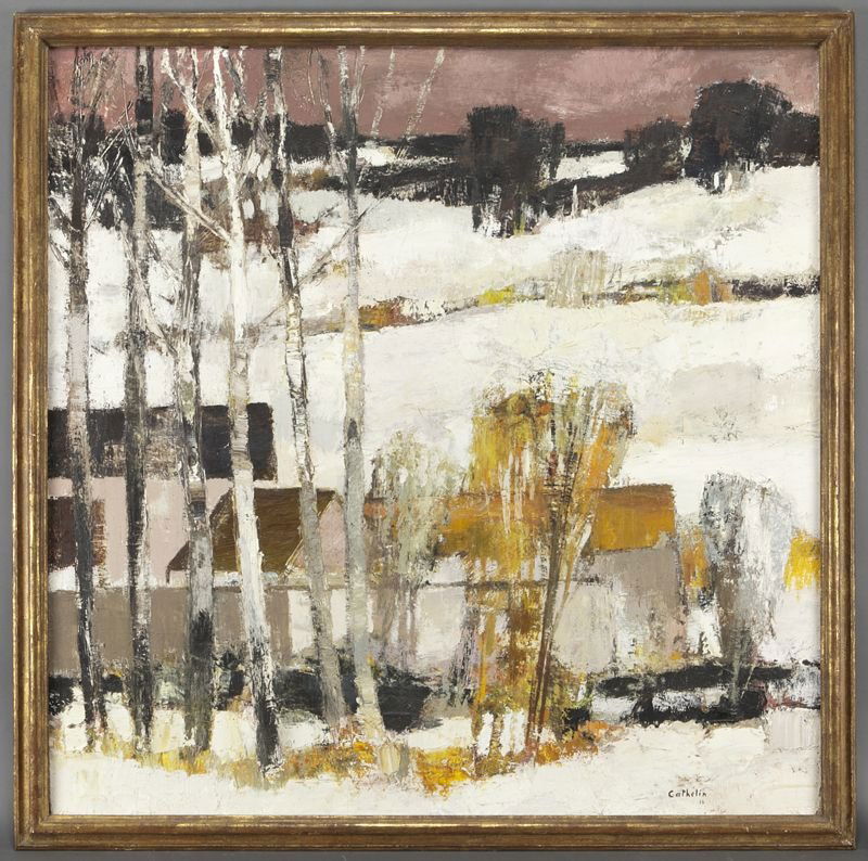 Bernard Cathelin, "Vallee du Morin en hiver" oil: Bernard Cathelin, "Vallee du Morin en hiver" oil on canvas, 1963. Signed and dated lower right "Cathelin 63". Canvas: 47''H x 47''W; Frame: 51.25''H x 51.25''W. Provenance: David B. Findlay, New York