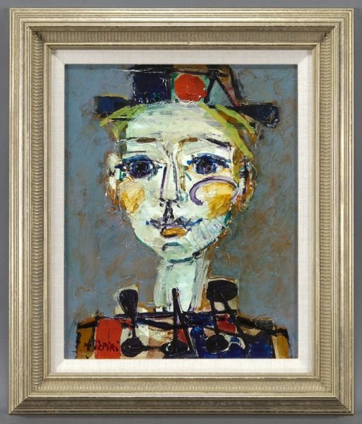 Paul Augustin Aizpiri, "Petit arlequin" oil: Paul Augustin Aizpiri, "Petit arlequin" oil on canvas. Signed lower left "Aizpiri"; titled on stretcher. Canvas: 16''H x 13''W; Frame: 21.5''H x 18.25''W. Provenance: Sotheby's New York, February 21 1
