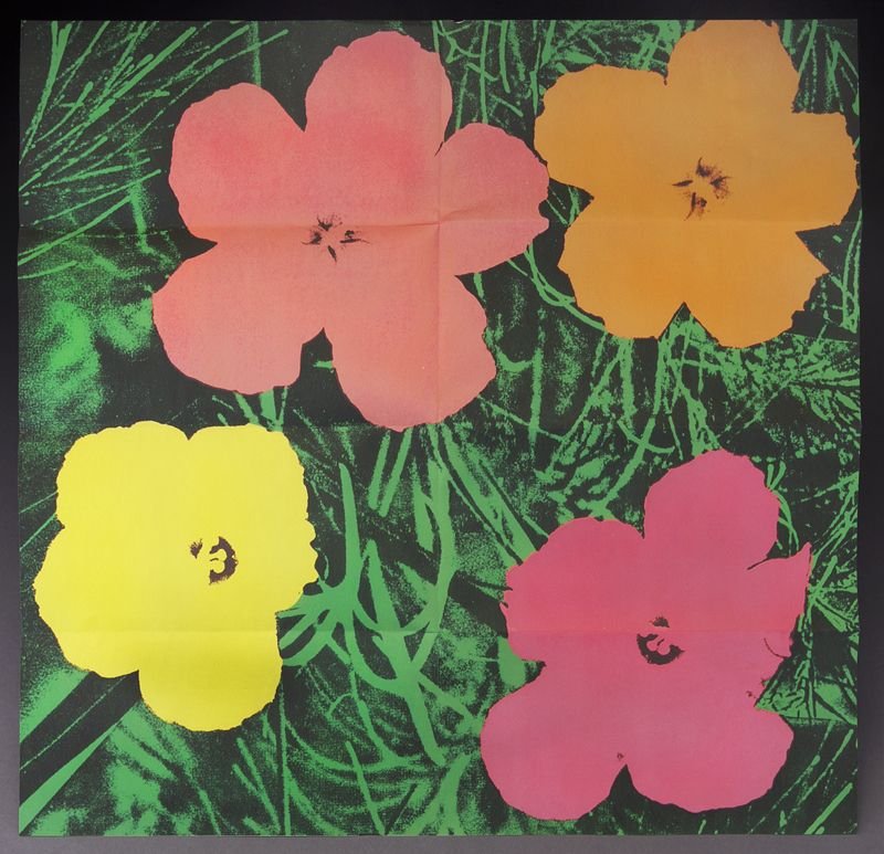 Andy Warhol, "Flowers (mailer)", 1964,: Andy Warhol, "Flowers (mailer)", 1964, used as an invitation to the artist's exhibit at Castelli Graphics, New York, November 21st - December 17th. Unsigned. Unframed. 21.5''H x 22''W. Andy Warhol (Am