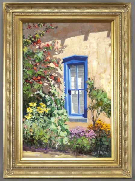 Kent R. Wallis, "Essence of Santa Fe" oil on: Kent R. Wallis, "Essence of Santa Fe" oil on canvas. Signed lower right "Kent R. Wallis". Canvas: 36''H x 24''W; Frame: 45''H x 33''W. Kent R. Wallis (American/Utah, b. 1945) is a self-taught painter