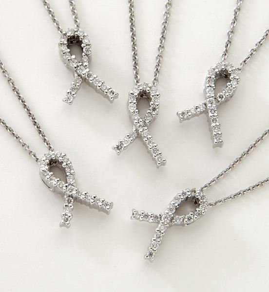 (5) Roberto Coin 18K and diamond "Hope" necklaces,: (5) Roberto Coin 18K and diamond "Hope" necklaces, each mounted with 17 round brilliant cut diamonds, .12 cts. approximate total each, mounted in 18K white gold and on an 18K white gold chain, also mo
