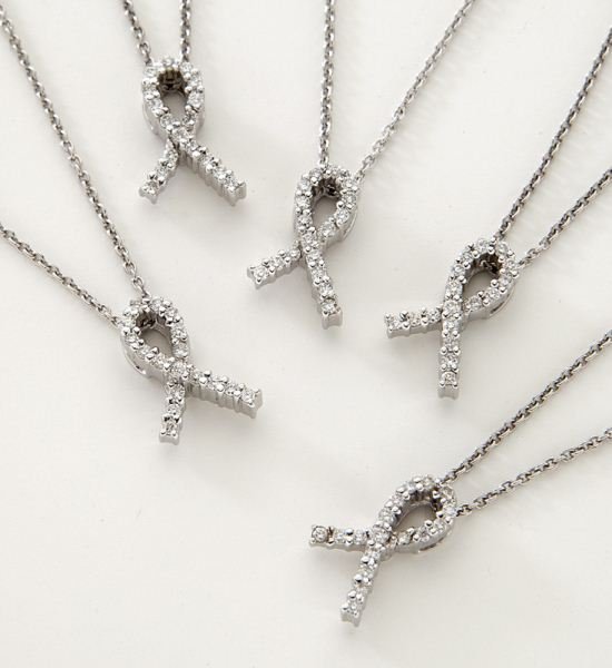 (5) Roberto Coin 18K and diamond "Hope" necklaces,: (5) Roberto Coin 18K and diamond "Hope" necklaces, each mounted with 17 round brilliant cut diamonds, .12 cts. approximate total each, mounted in 18K white gold and on an 18K white gold chain, also mo