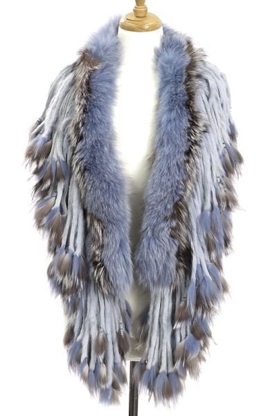 Dyed blue and gray fox fur boa with long tassels.: Dyed blue and gray fox fur boa with long tassels. 49.25"L, Circa - Contemporary
